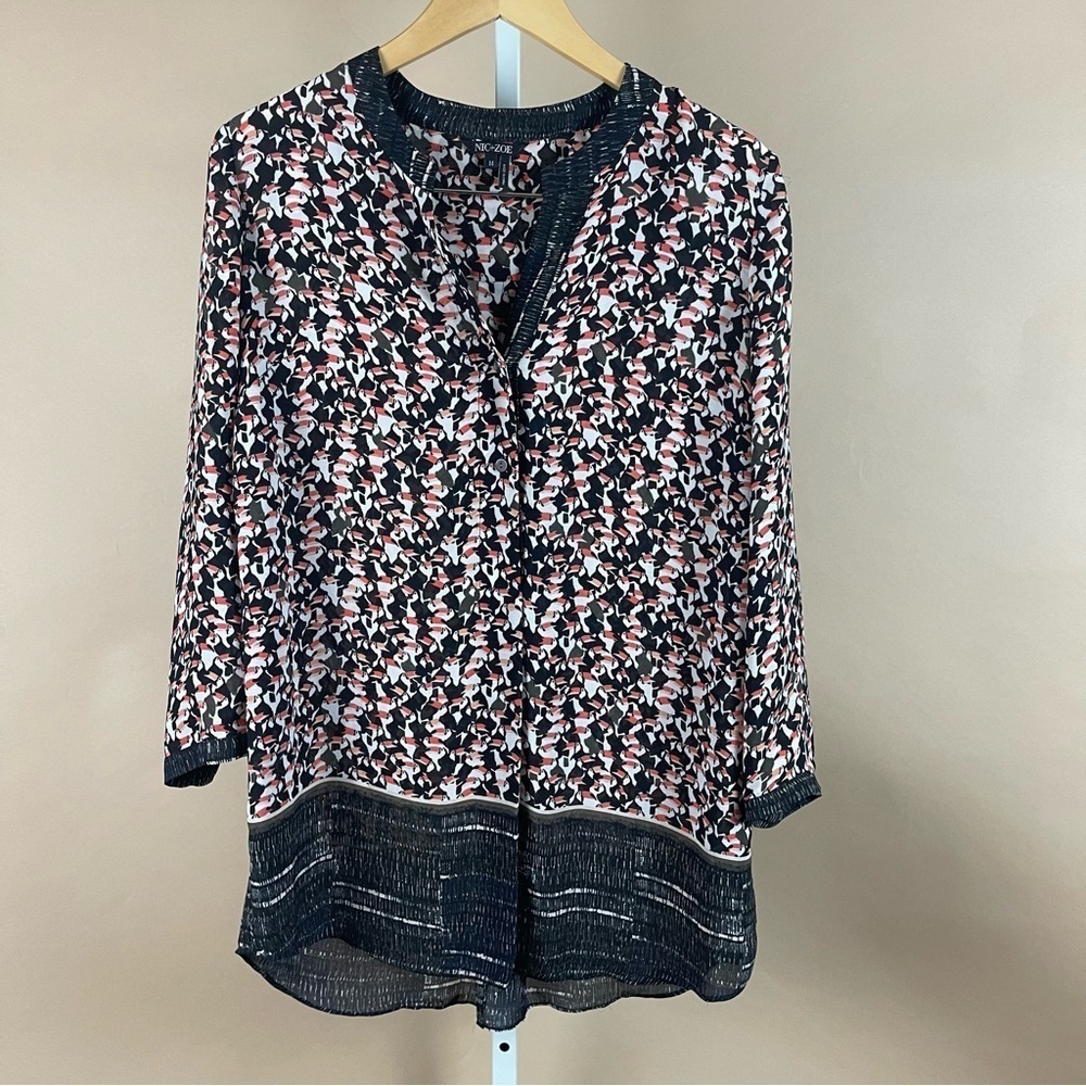 Nic + Zoe Size Medium Toucan Bird Print Flowy Tunic V Neck Spring Summer Boho